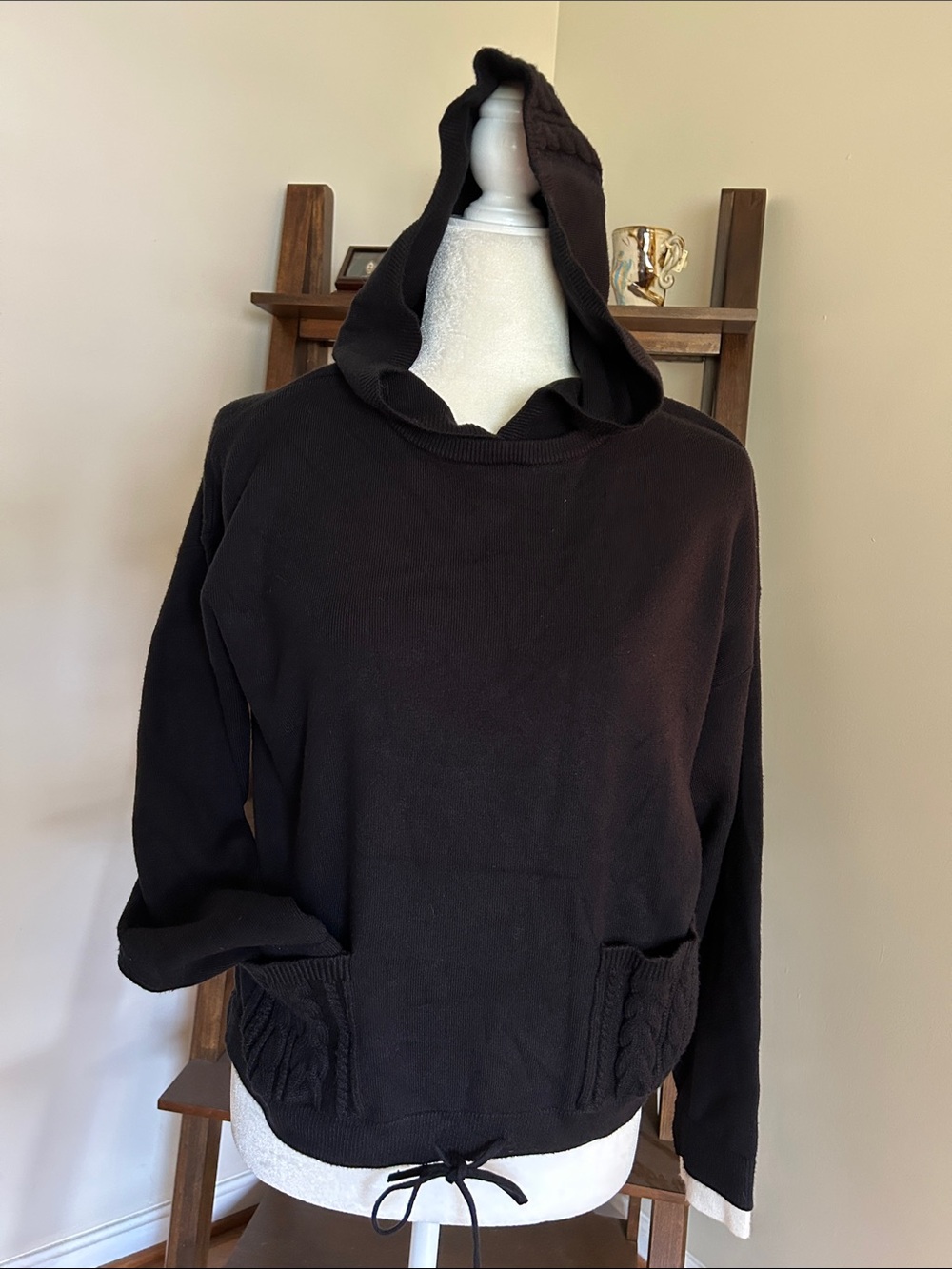CHARLIE B Black Hooded Crewneck Sweater